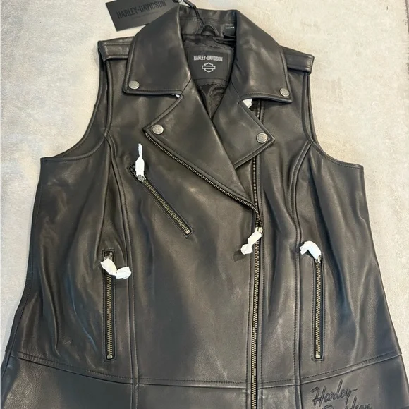 NWT Harley-Davidson Women's Black Leather Biker Vest - Picture 1 of 4